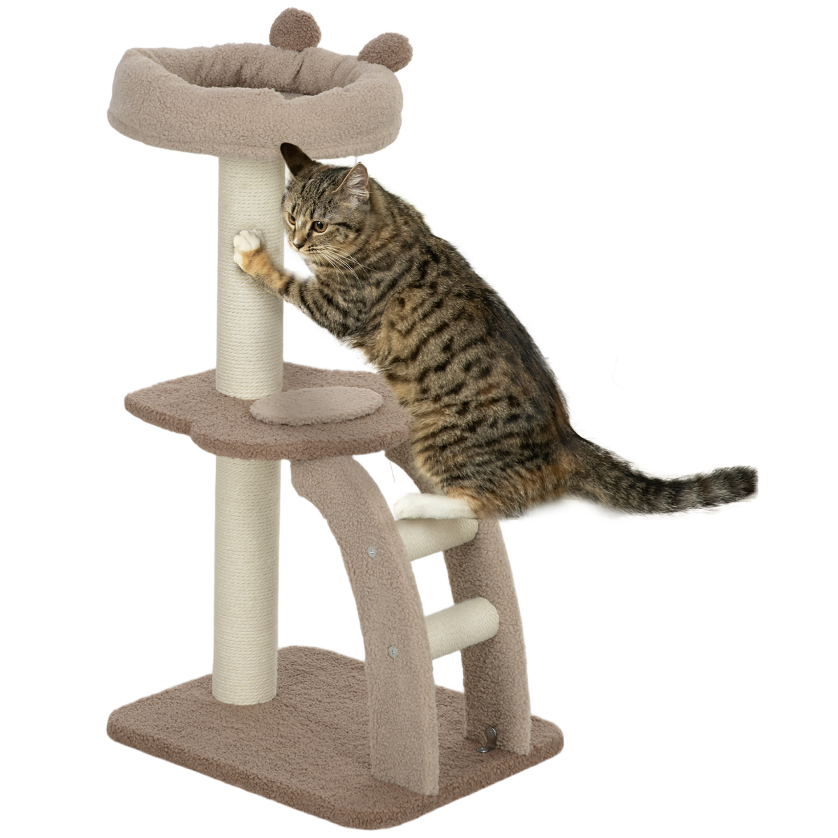 PawHut 88cm Indoor Cat Tree with Scratching Post & Cat House, Brown
