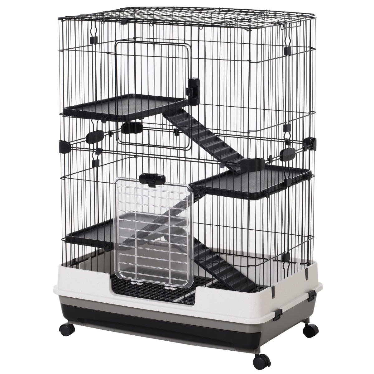 PawHut 3-Tier Small Animal Cage with Ramp for Rabbits, Ferrets