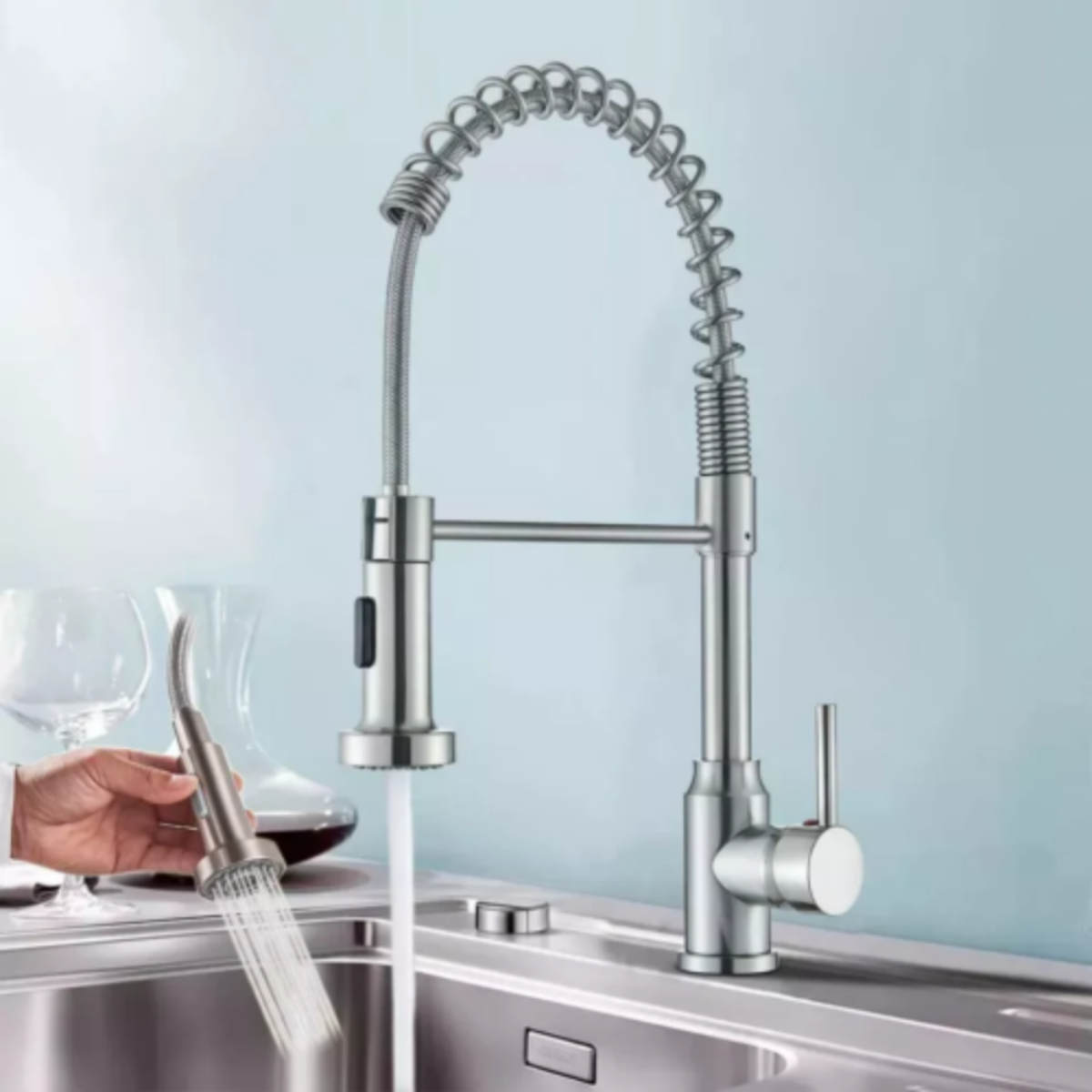 Kitchen Sink Mixer Tap with Pull Out Hose Spray, Single Lever, Swivel Spout