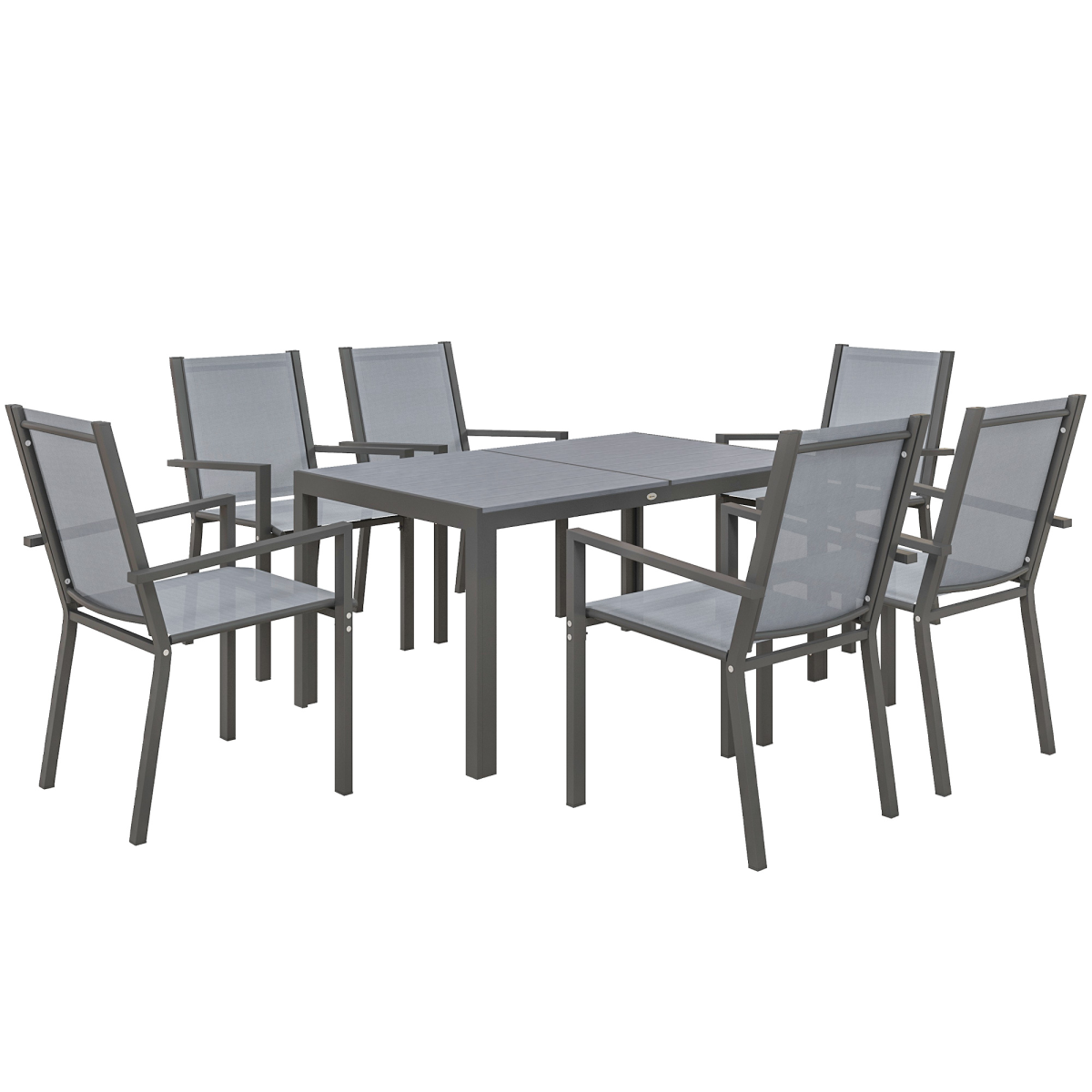Outsunny 7-Piece Garden Dining Set, 6 Stackable Chairs and Rectangular Table, Grey