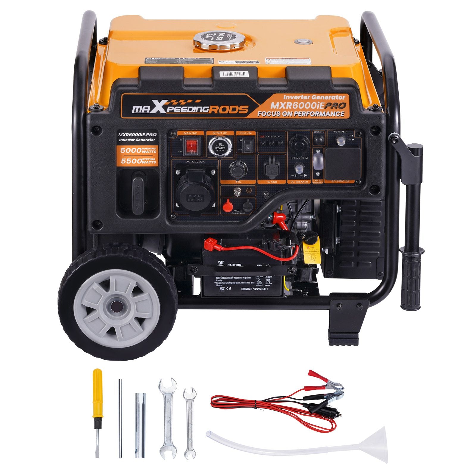 Portable 5500W Inverter Generator, 5000W Rated, 4-Stroke Petrol, ATS Interface, Portable Power for Camping and Home Backup