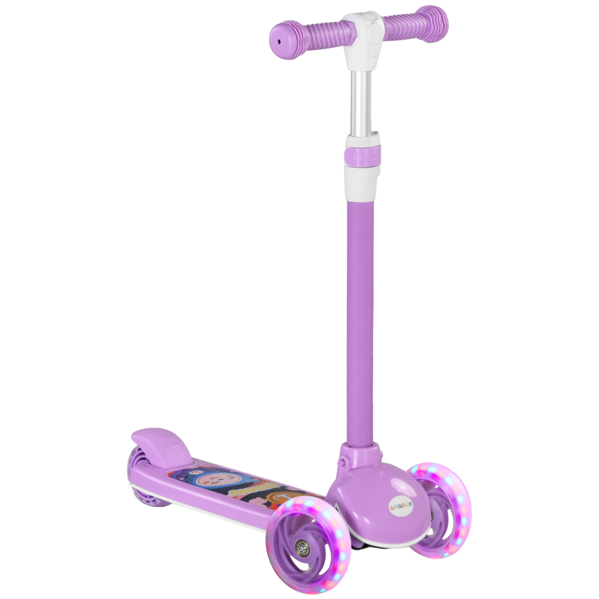 AIYAPLAY Kids 3-Wheel LED Scooter, Adjustable Height, Purple, 2-6 Years