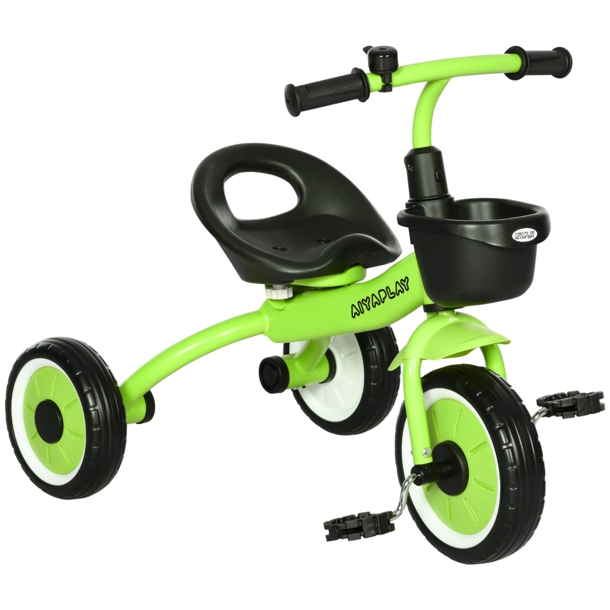 AIYAPLAY Adjustable Seat Kids Tricycle with Basket, Green, 2-5 Years