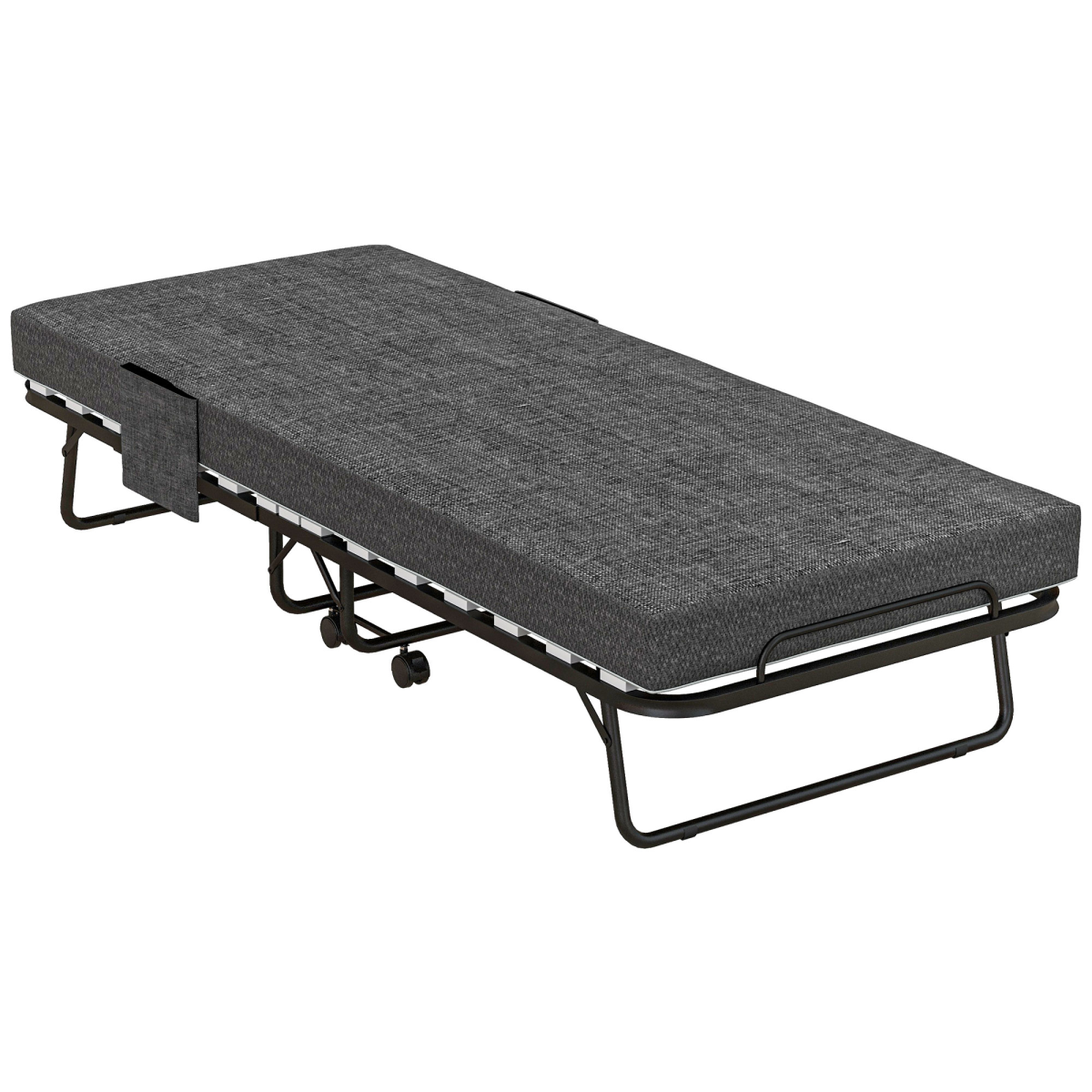 HOMCOM Foldable Guest Bed with Mattress, Lockable Wheels, Dark Grey