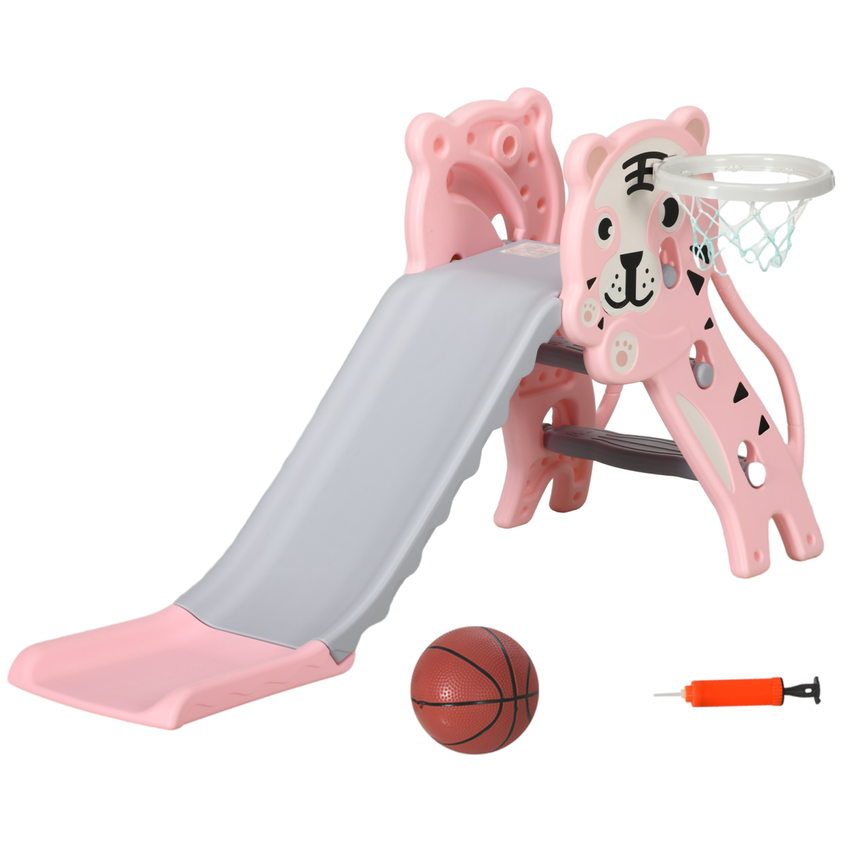 AIYAPLAY Kids Slide with Basketball Hoop, Pink, 18-36 Months