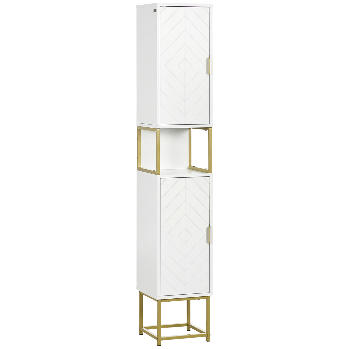kleankin Freestanding White Bathroom Cabinet, 2 Doors, Adjustable Shelf