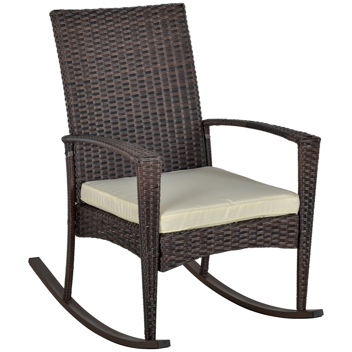 Outsunny Rattan Rocking Chair with Cushion, Brown/Beige