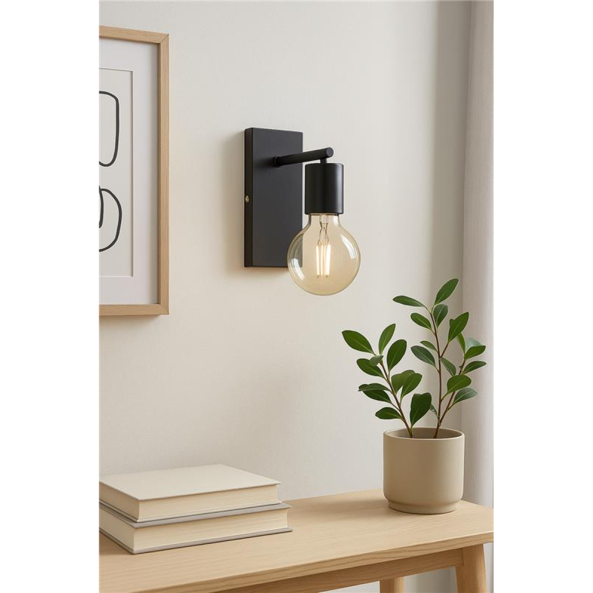 Vintage Black Wood & Metal Wall Sconce E27 with Bulb Included