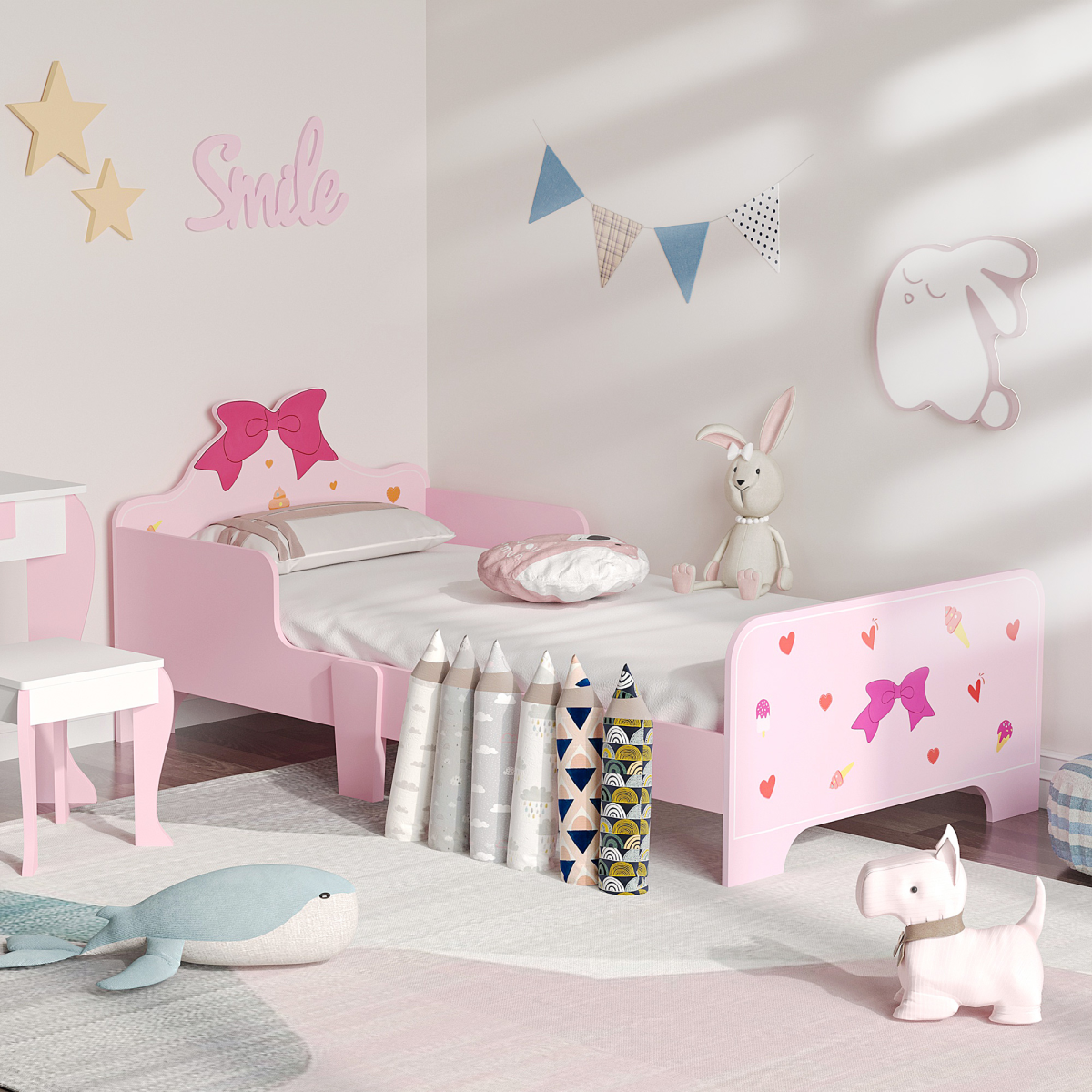 Pink Princess Toddler Bed with Safety Rails, Low Frame
