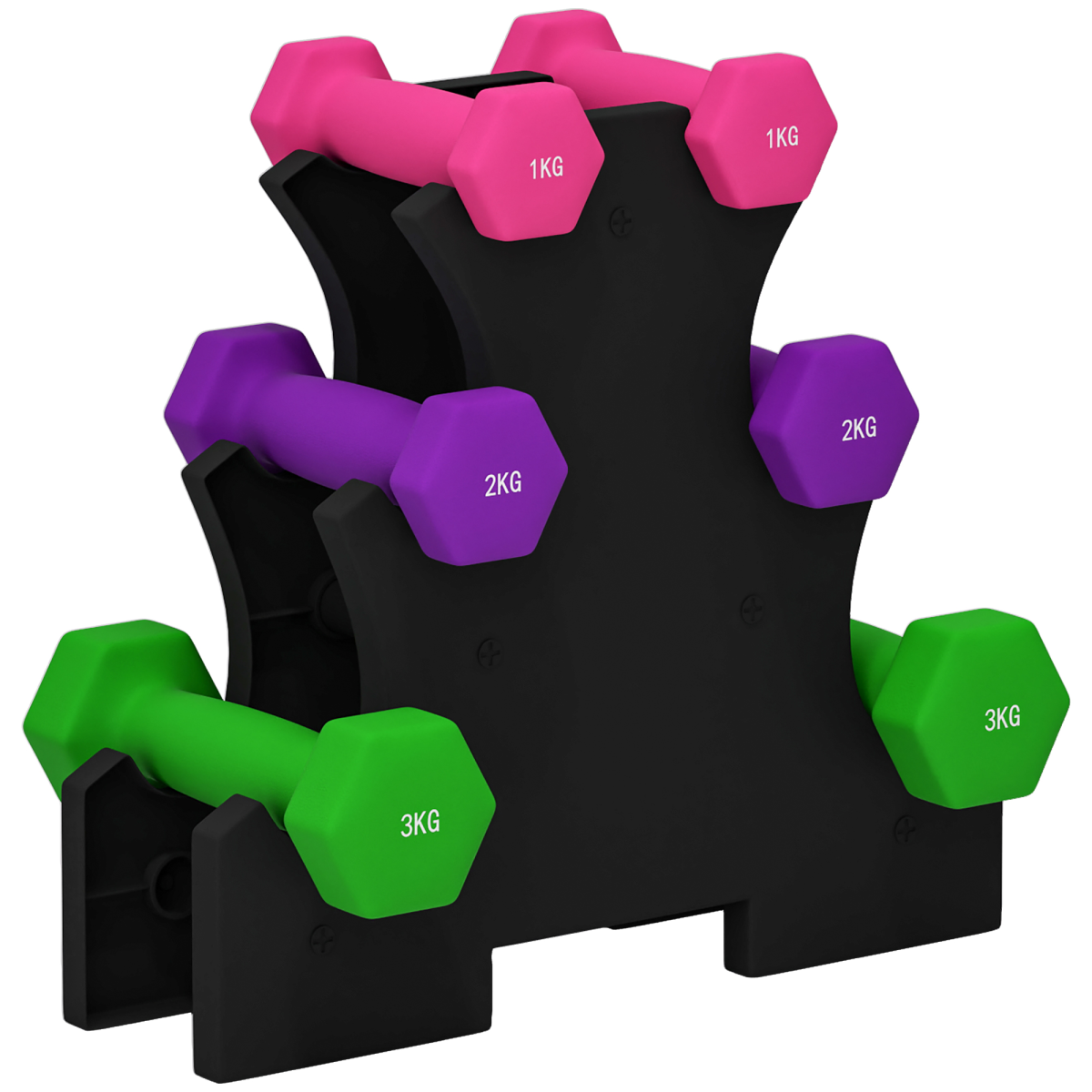SPORTNOW Hex Dumbbells Set with Rack, 2 x 1kg, 2 x 2kg, 2 x 3kg