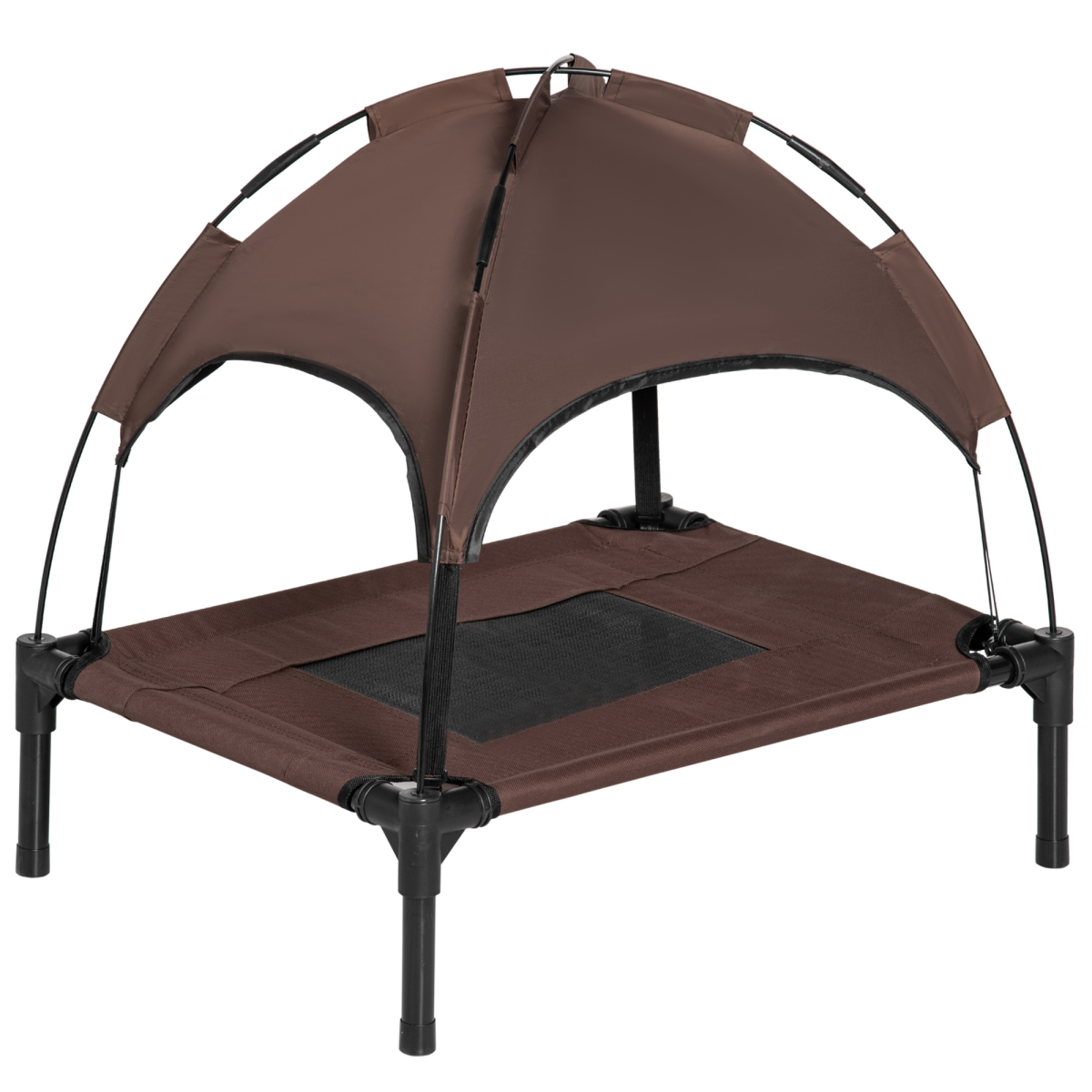PawHut Elevated Dog Bed with Canopy, Outdoor Cot, Brown