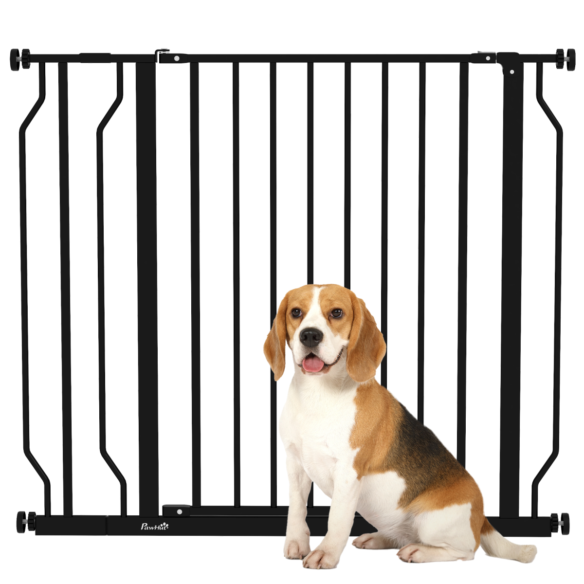 PawHut Adjustable Dog Gate with Door, Pressure Fit, 75-95 cm, Black