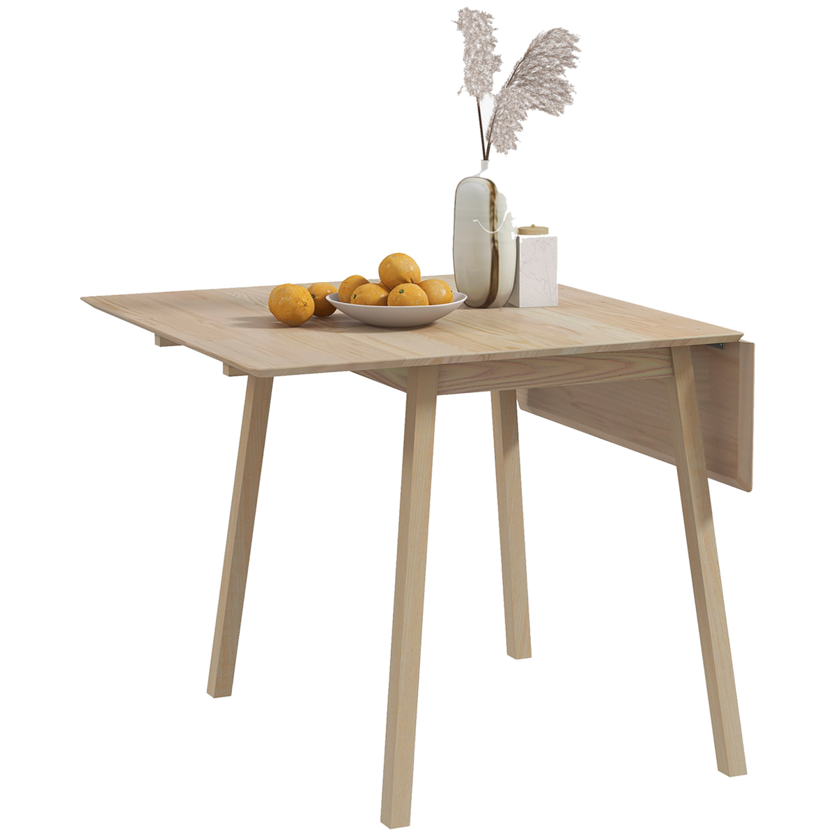 HOMCOM Extendable Pine Wood Drop Leaf Dining Table for 2-4, Natural