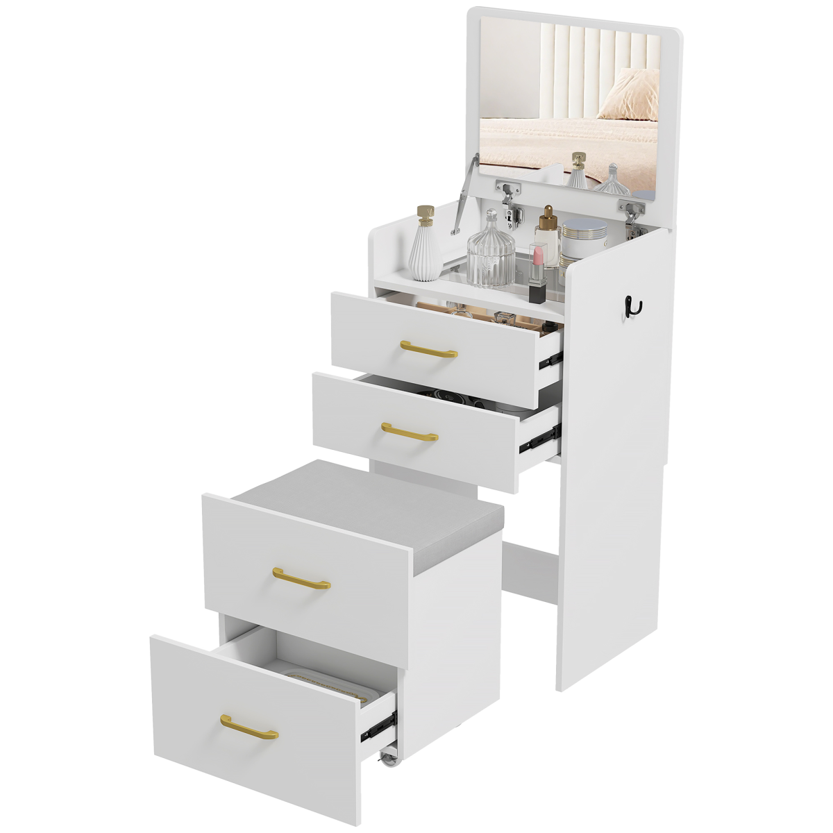 HOMCOM 3-in-1 Dressing Table Vanity Desk with Mirror & Cushioned Stool