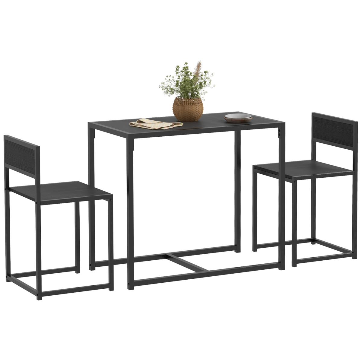 HOMCOM 3-Piece Industrial Dining Table Set with Stools, Steel Frame