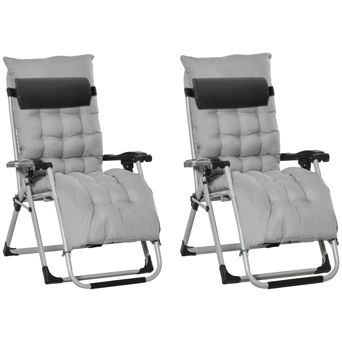 Outsunny 2-Piece Reclining Zero Gravity Folding Lounge Chair, Light Grey
