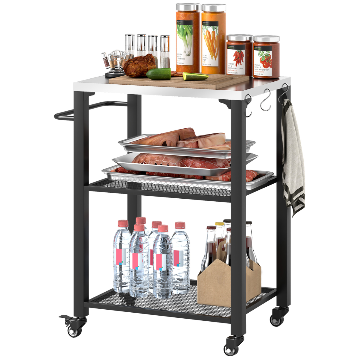 Outsunny Stainless Steel Outdoor Grill Cart with 3 Shelves