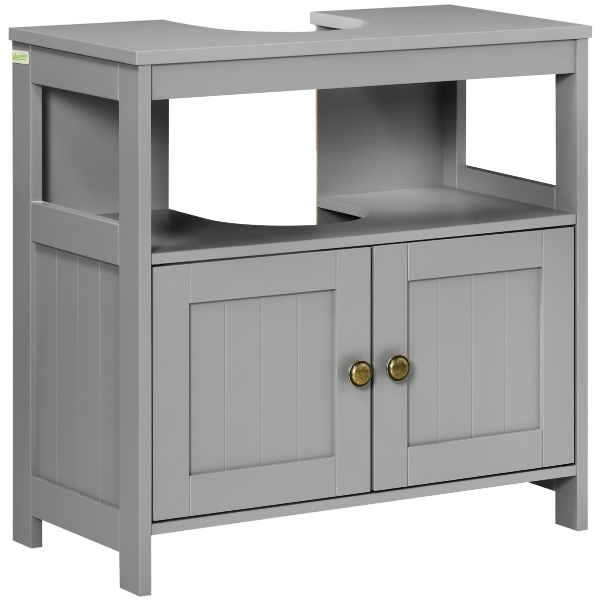 kleankin Bathroom Pedestal Under Sink Cabinet, Grey, with Open Shelf, Door and U-Shaped Cut-Out