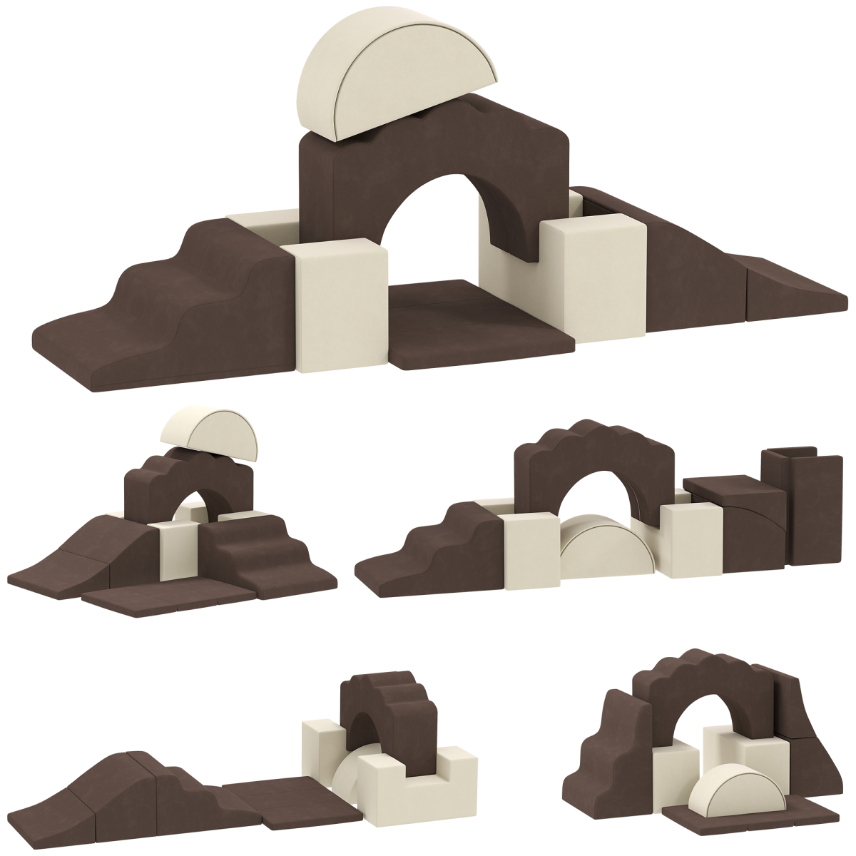 AIYAPLAY Kids Soft Play Set, 7-Piece Foam Climbing Blocks, Brown