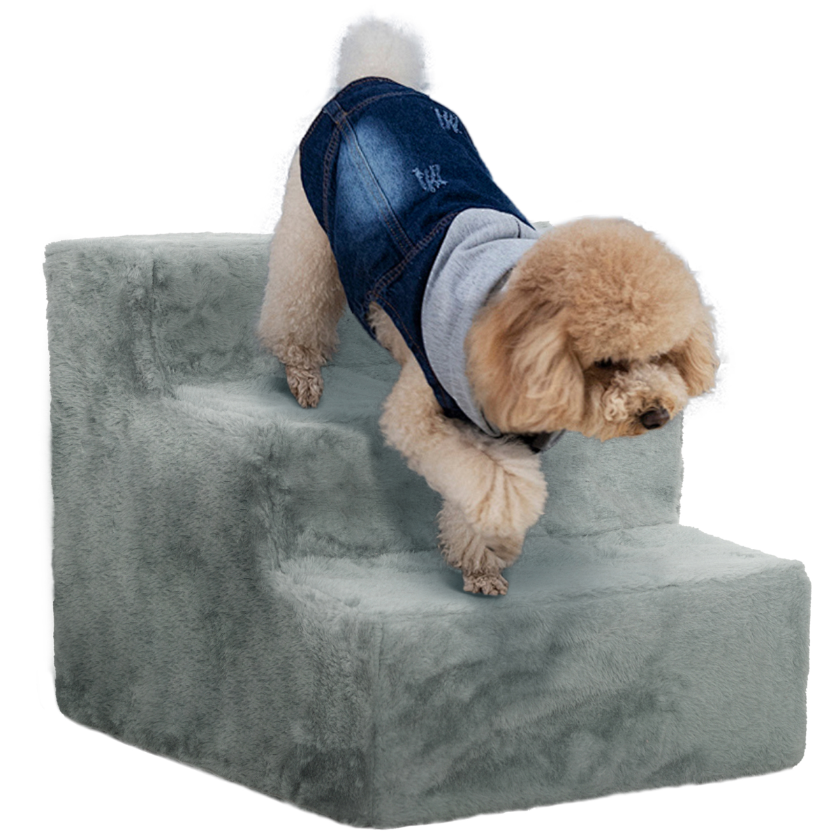 PawHut 4-Step Portable Dog Stairs with Washable Plush Cover