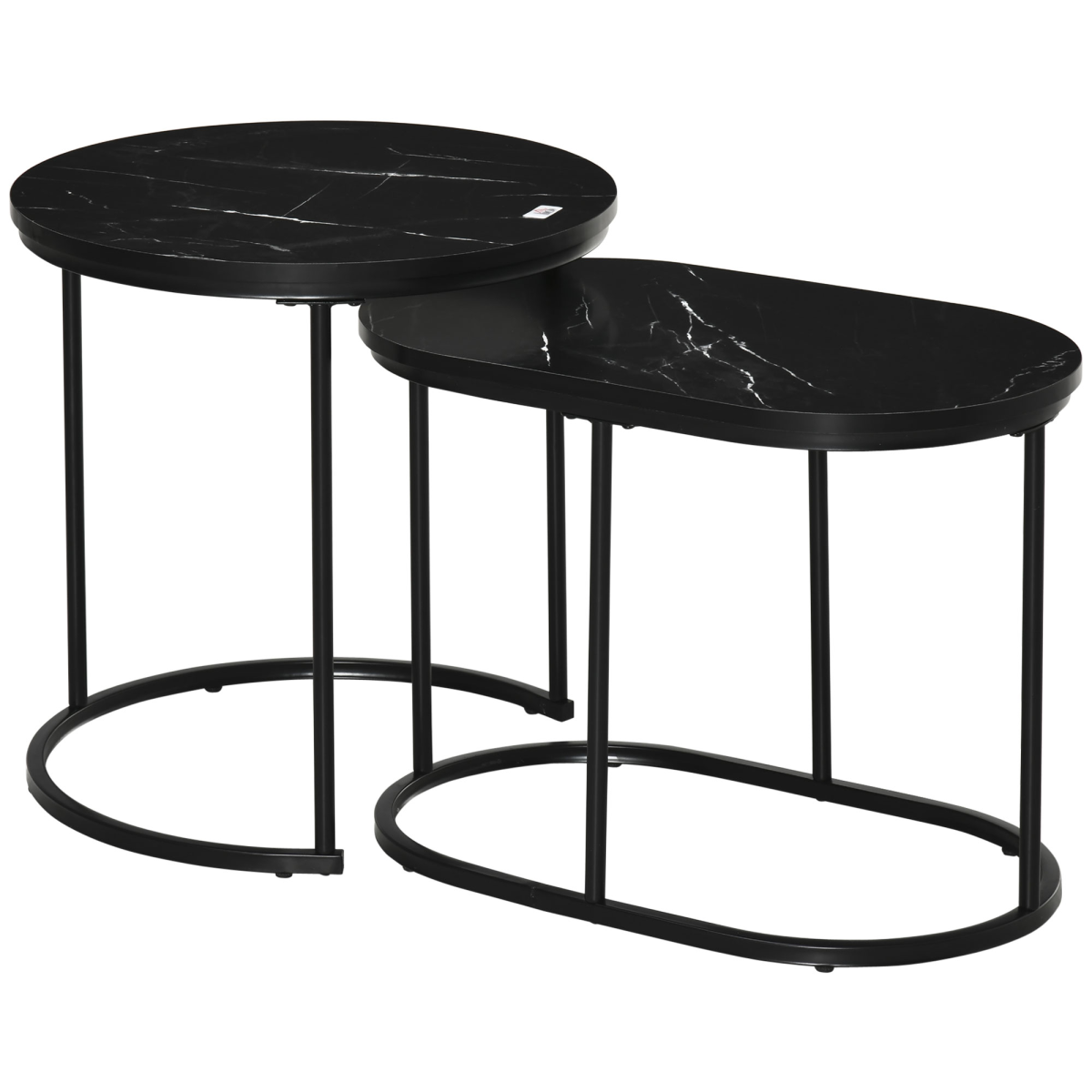 HOMCOM 2-Piece Faux Marble Round & Oval Side Tables, Black
