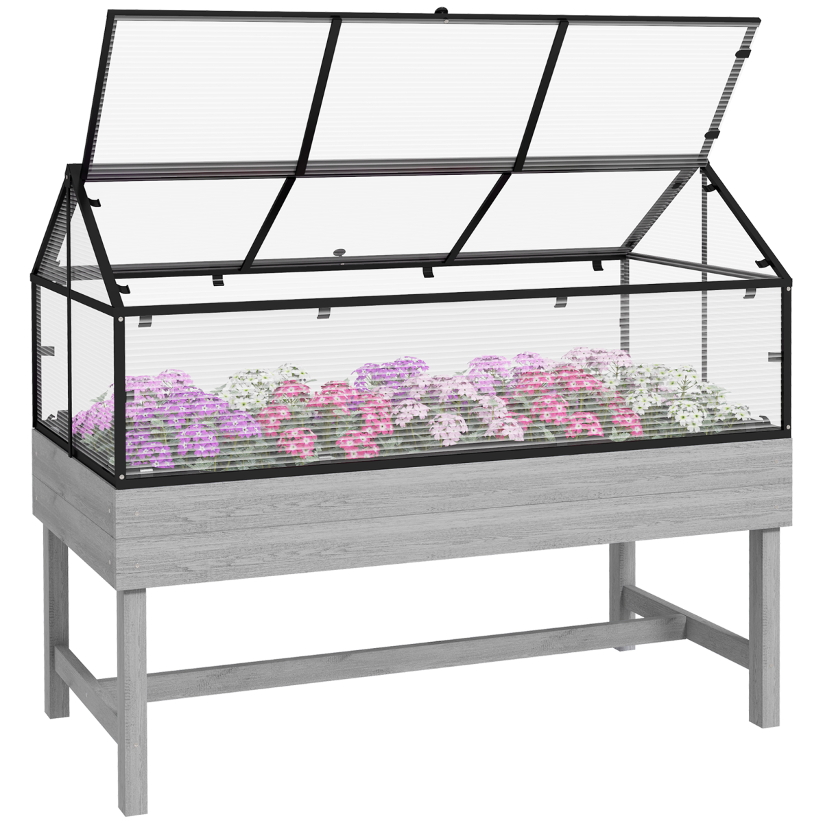 Outsunny Raised Garden Bed Grow House with Polycarbonate Cover, Top Vent and Fabric Soil Bag