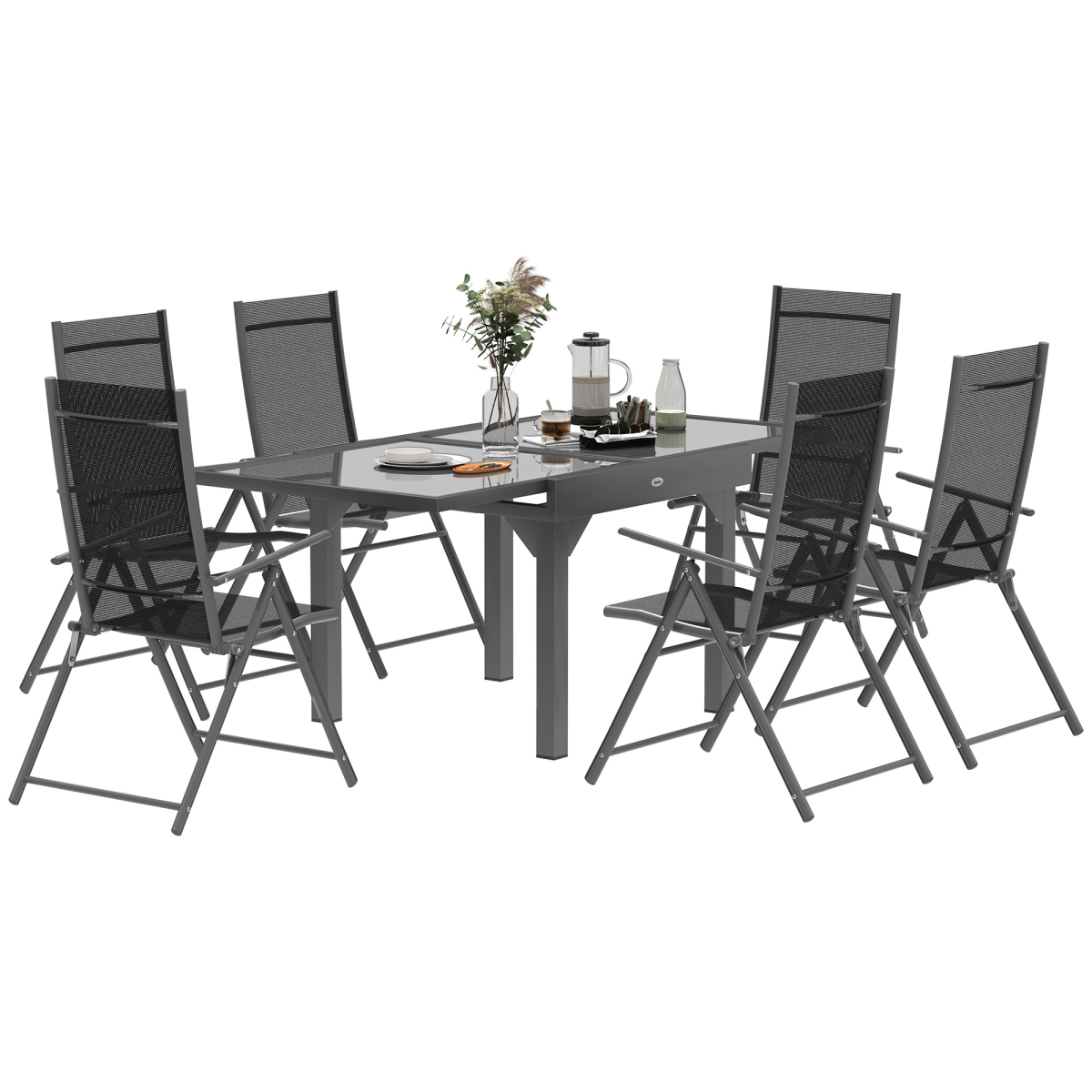 Outsunny 7-Piece Grey Dining Set with Expandable Table, 4-6 Seats
