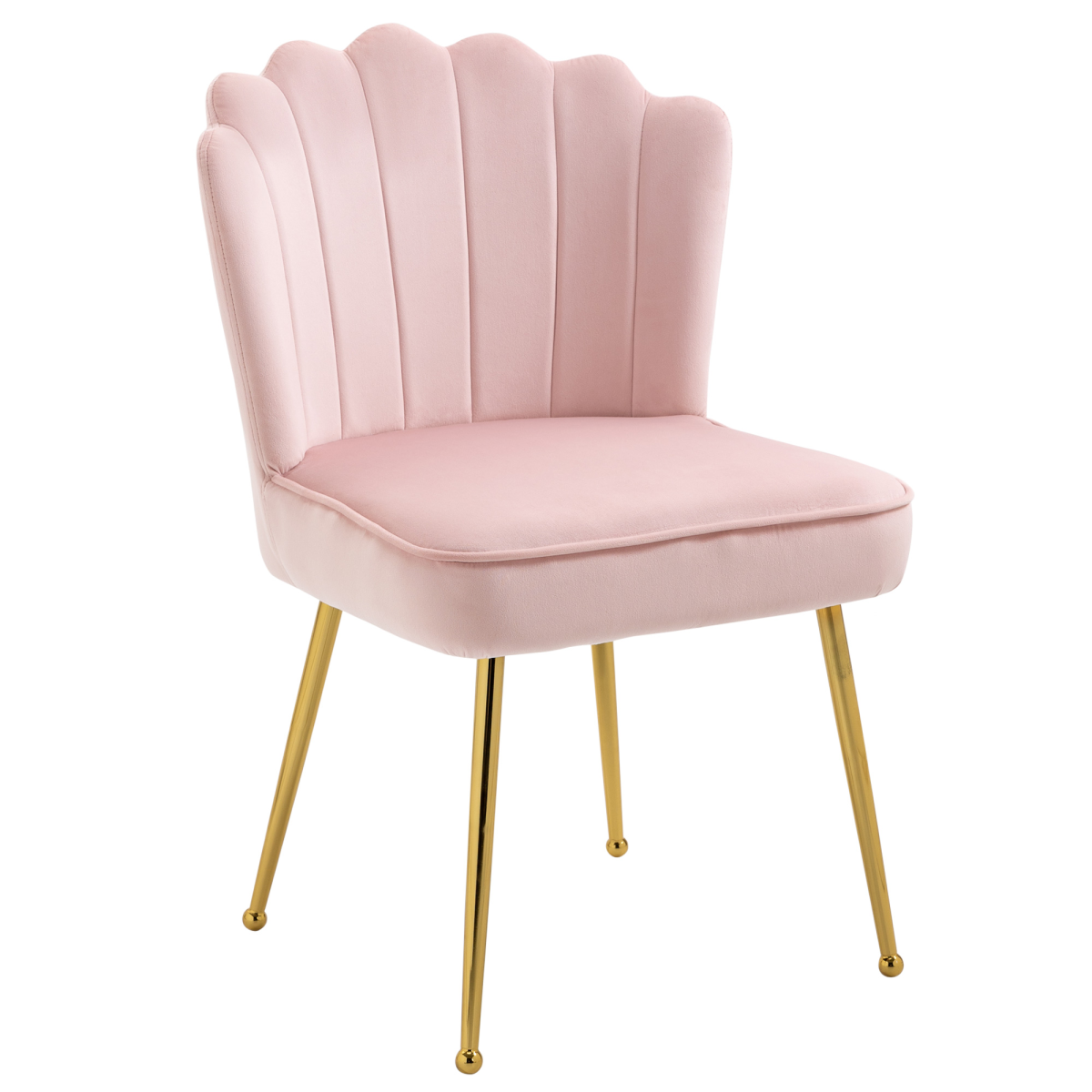 HOMCOM Pink Velvet-Feel Shell Accent Chair with Gold-Tone Metal Legs