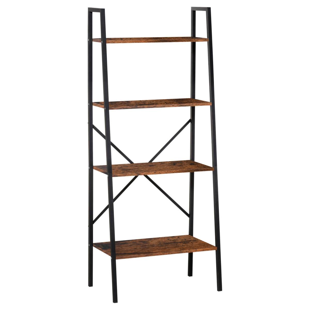 4-Tier Minimalist Ladder Shelf Unit with Steel Frame and MDF Shelves for Home Display and Storage