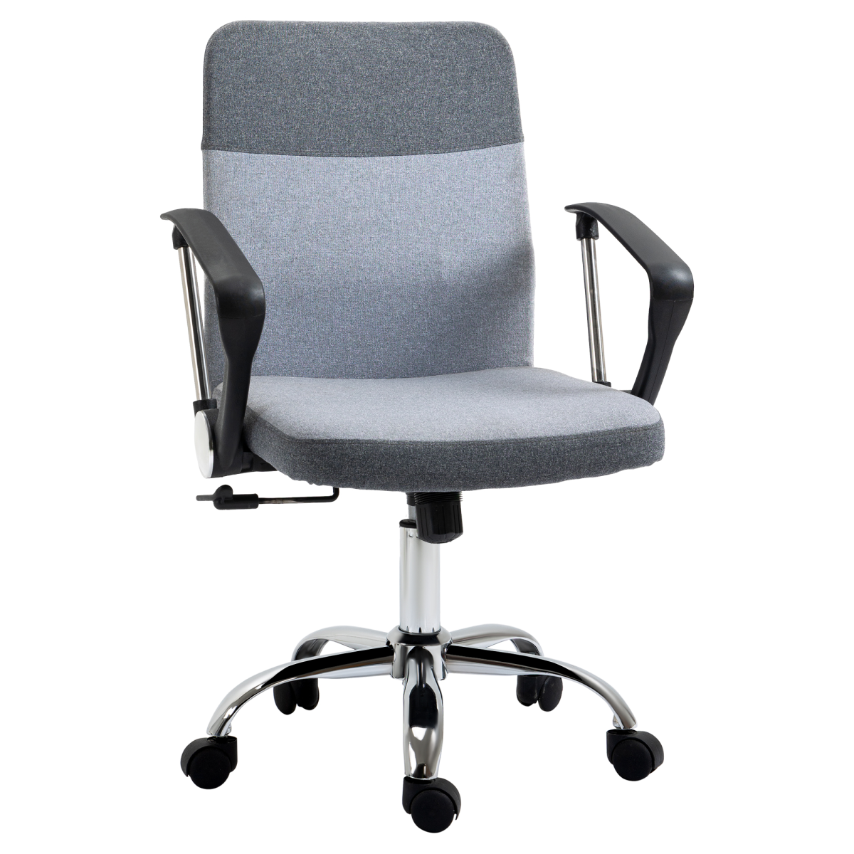 Grey Linen-Effect Swivel Office Chair with Wheels and Rocking Function