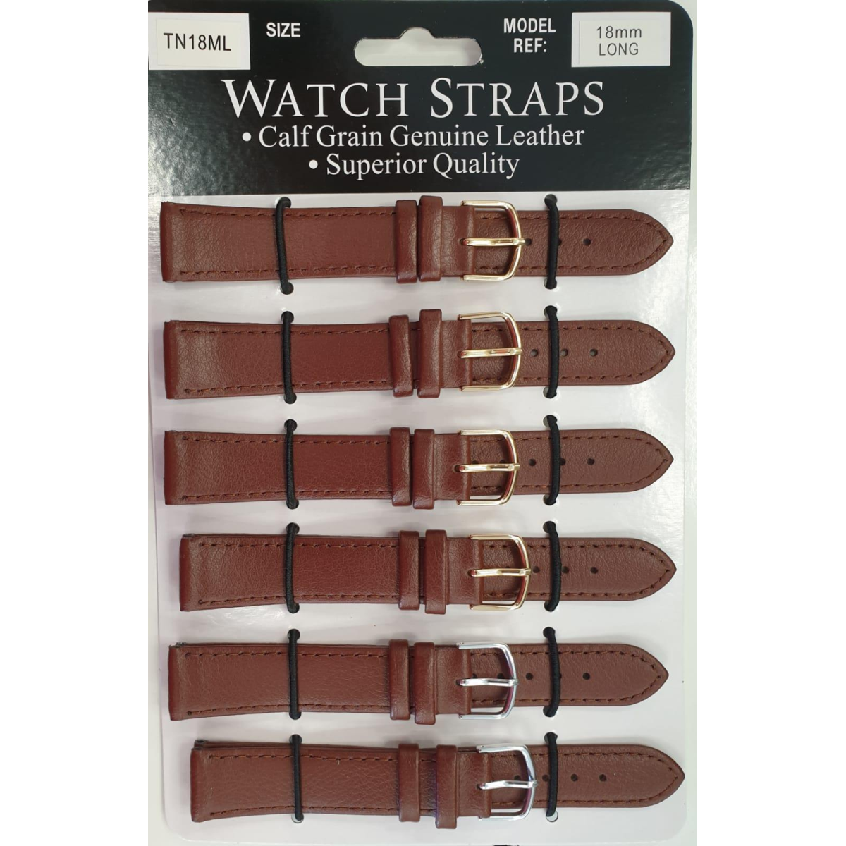 TNML Tan Calf Regular Long Watch Straps, Card of 6
