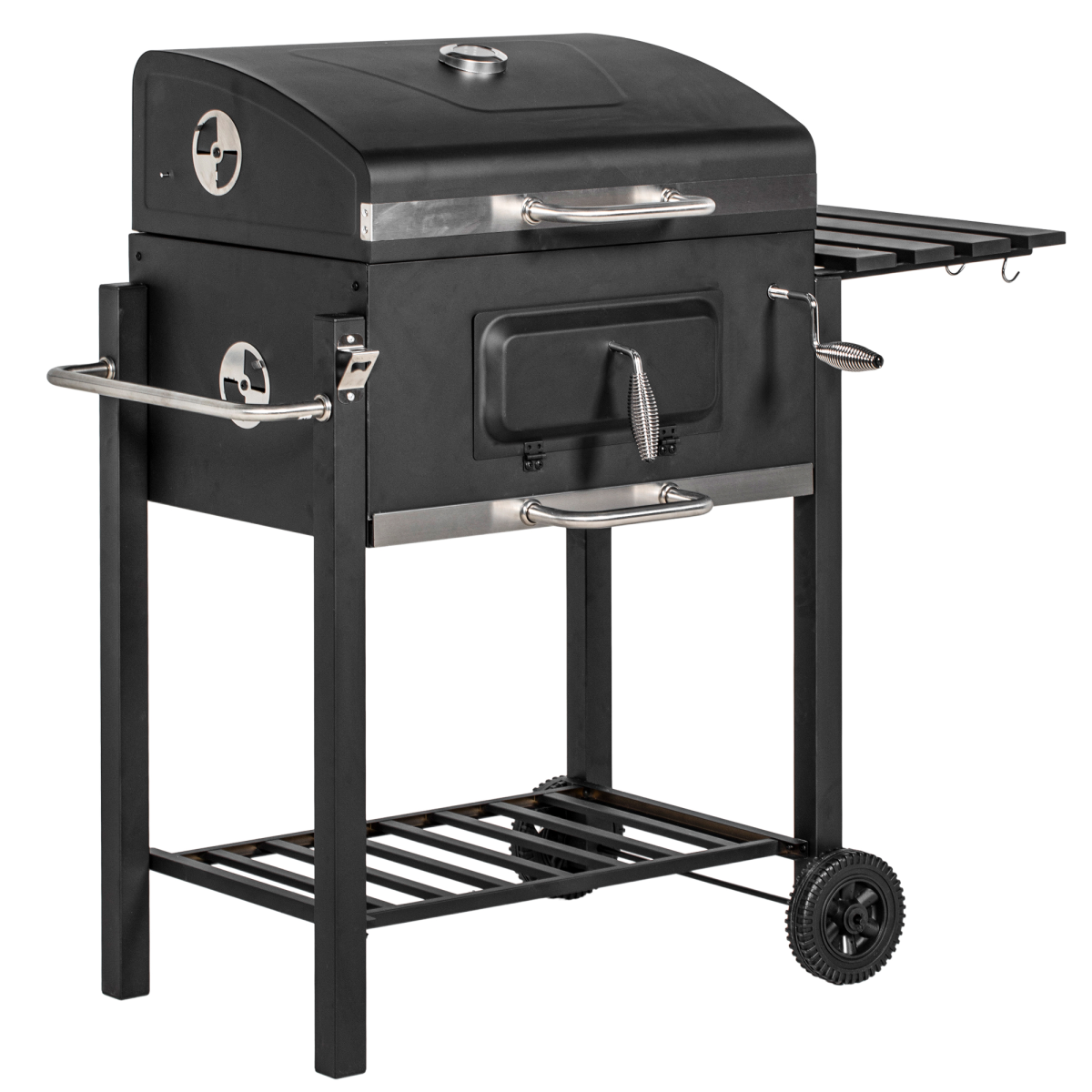 Outsunny Charcoal BBQ Grill Trolley with Wheels, Side Shelf & Thermometer