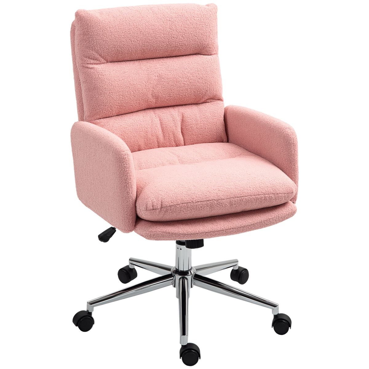 HOMCOM Pink Sherpa Fleece Adjustable Swivel Desk Chair