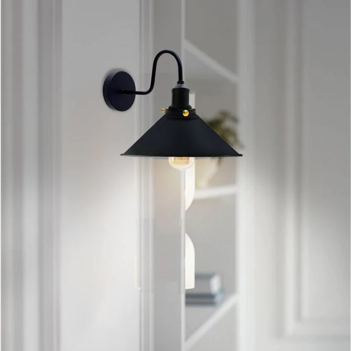 Black Vintage Industrial E27 Swan Neck Wall Sconce