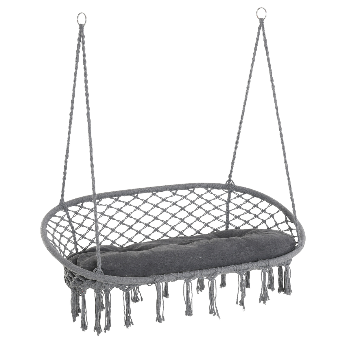 Outsunny Hanging Hammock Chair, Cotton Rope Swing with Solid Metal Frame, Large Macrame, Seat Cushion, Dark Grey