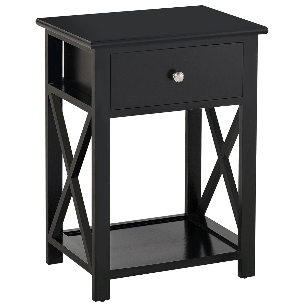HOMCOM Black MDF 2-Tier Side Table with Drawer and Bottom Shelf
