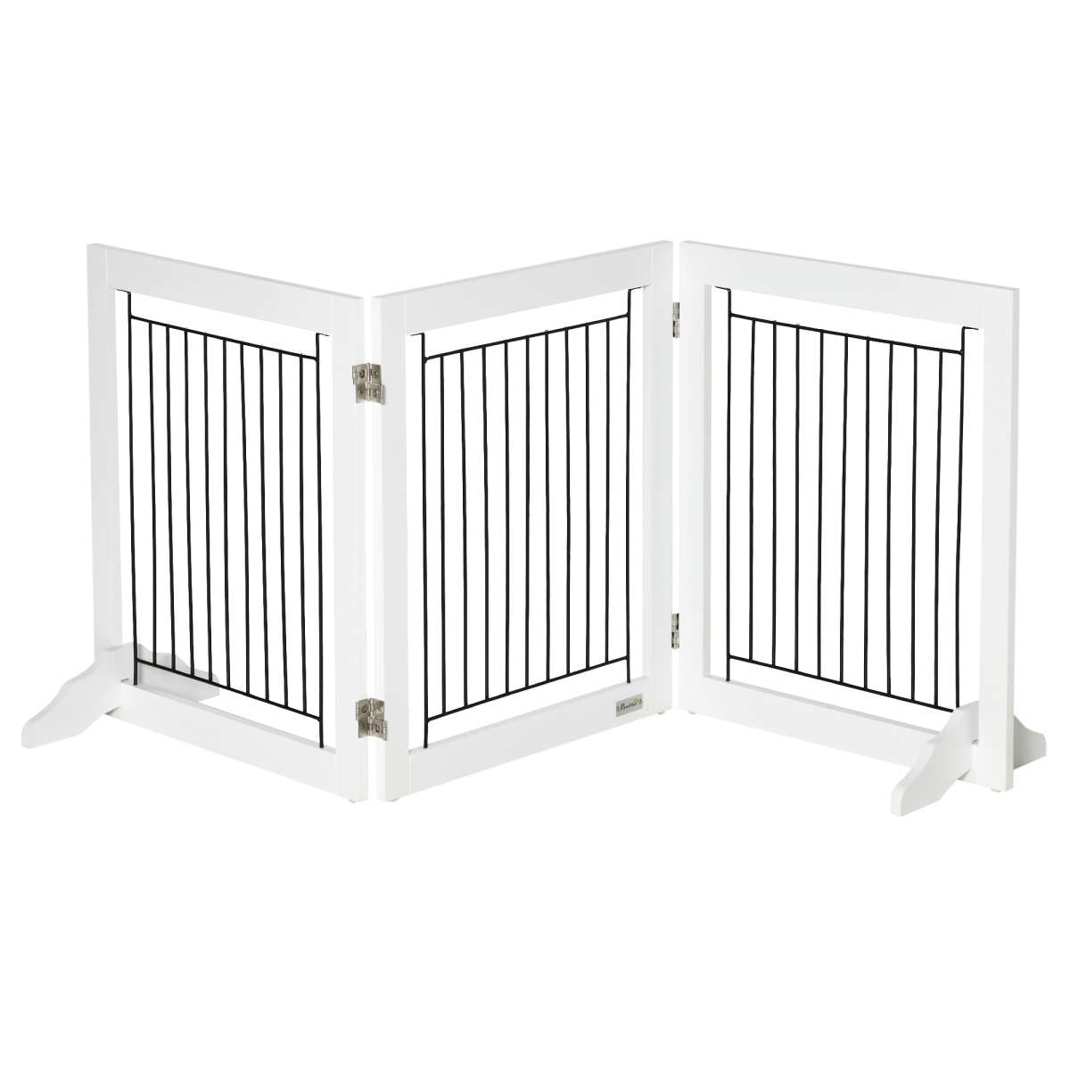 PawHut Foldable Freestanding Dog Gate, 3-Panel MDF and Steel Pet Barrier with 2 Support Feet