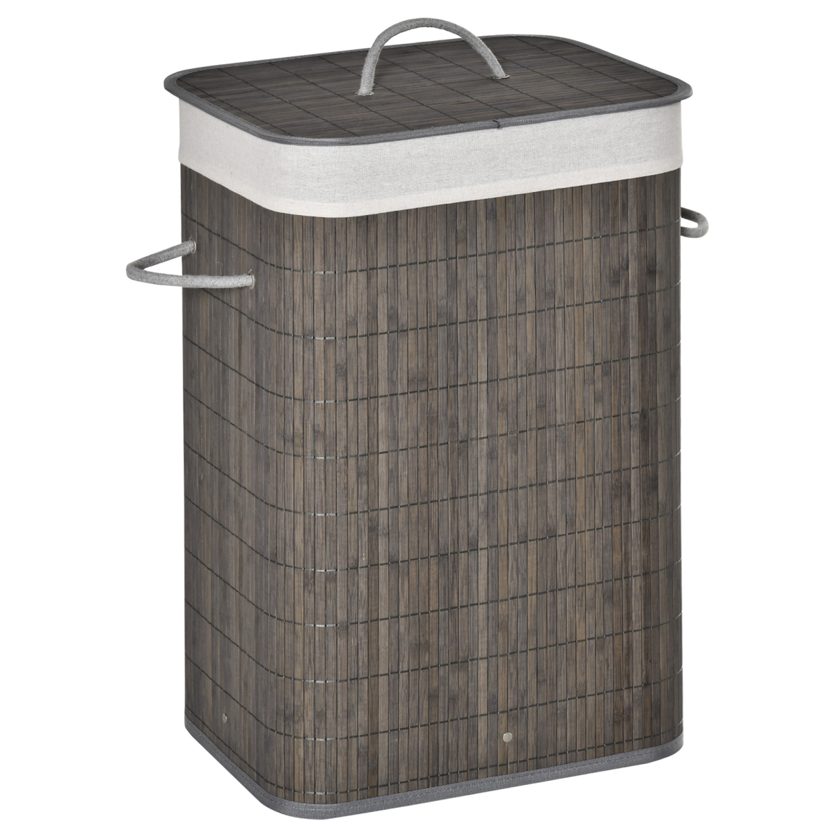 HOMCOM Bamboo Laundry Basket with Flip Lid, Foldable, Removable Washable Lining, Side Rope Handles