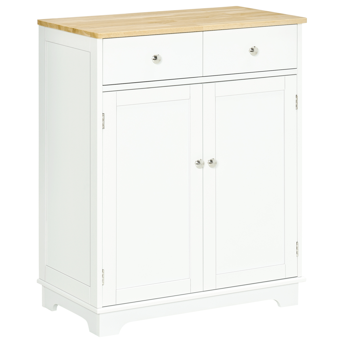 HOMCOM Kitchen Cupboard Side Cabinet Island with Adjustable Shelf, 2 Drawers, 2 Doors, MDF and Rubber Wood Top