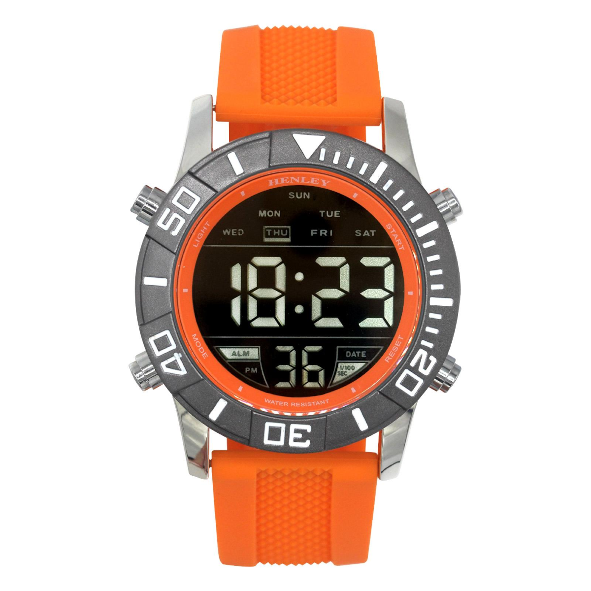 Henley Men's Digital Watch with Black Dial and Orange Rubber Strap