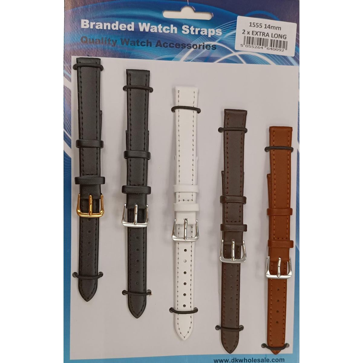1555.05 14mm 2X Extra Long Mix Colour Leather Watch Straps Pack of 5
