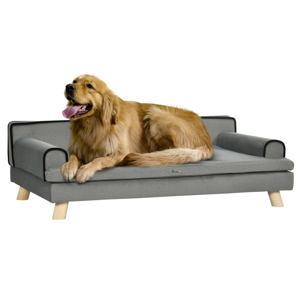 PawHut Pet Sofa for Large and Medium Dogs, Water-Resistant Fabric, Wooden Legs, Grey