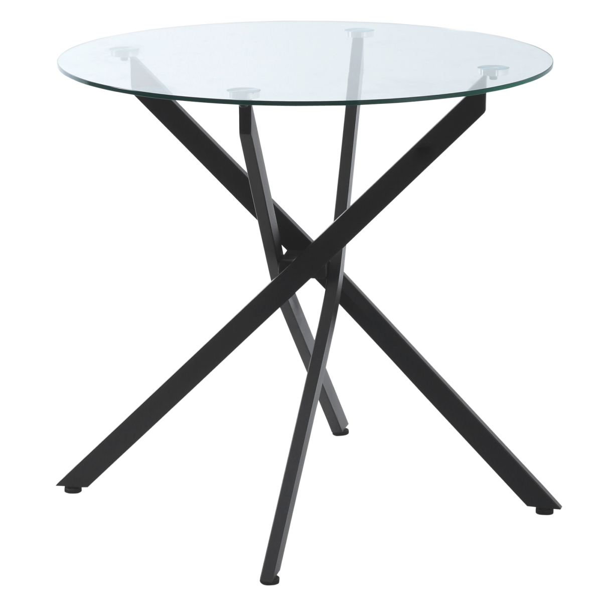Clear Glass Round Side Table with Metal Frame, Black