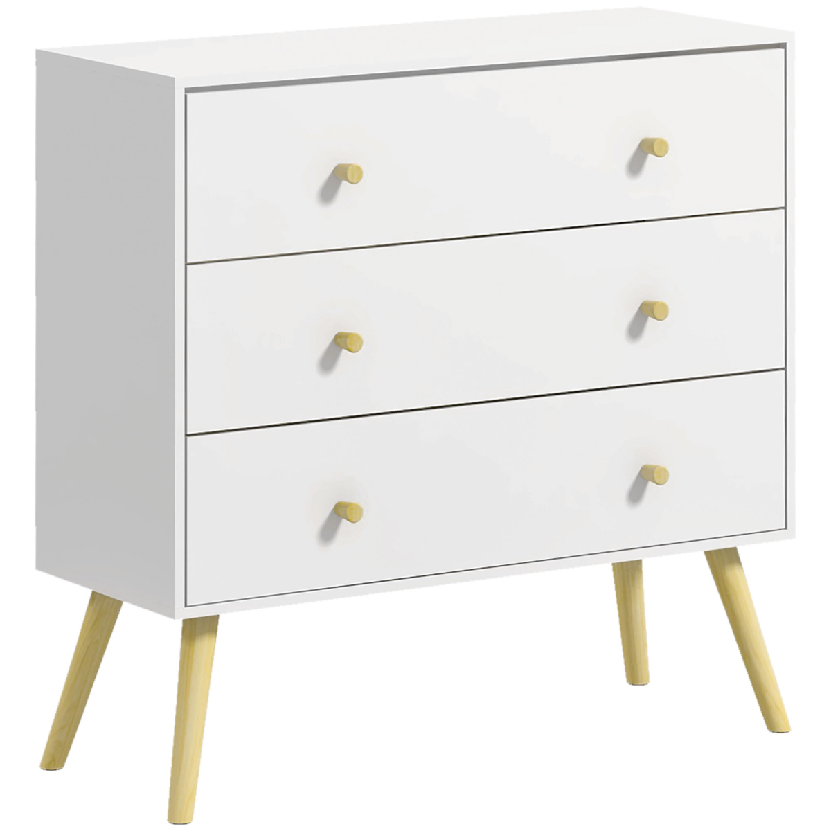 White 3-Drawer Chest of Drawers with Wood Legs