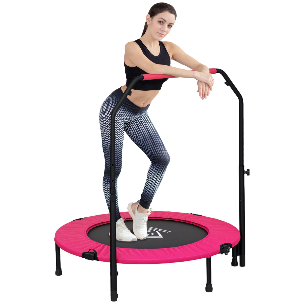 HOMCOM 40in Foldable Fitness Trampoline with Adjustable Handle, Pink