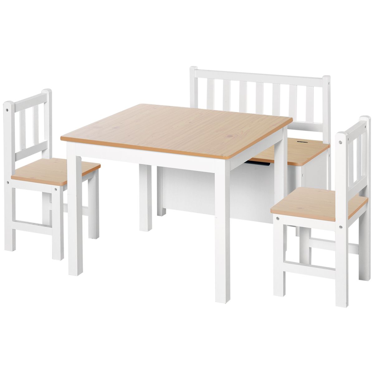 4-Piece Kids Table and Chair Set with Storage Bench, Ages 3+ HOMCOM
