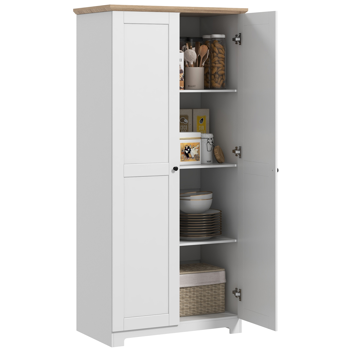 172cm White Wooden Storage Cabinet Cupboard with 2 Doors and 4 Shelves