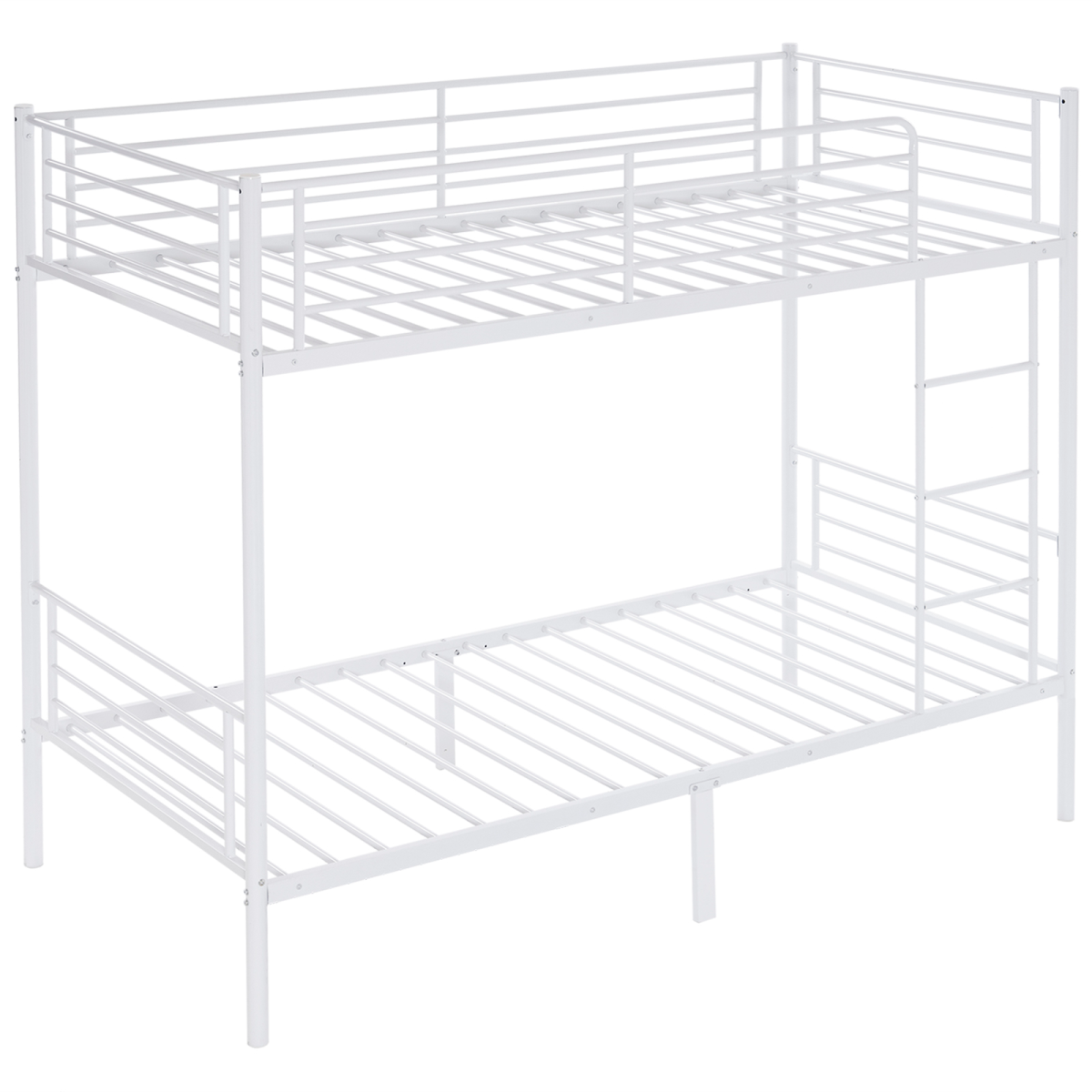 【Same Code:99091194】Twin Over Twin Bunk Bed for Kids Teens Adults, Heavy Duty Metal Bunk Bed with Ladder & Full-Length Guard Rail & Storage Space, White