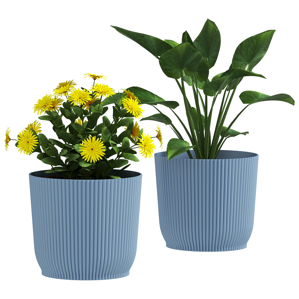 Outsunny Set of 2 Round 22cm Stackable Plant Pots, Blue