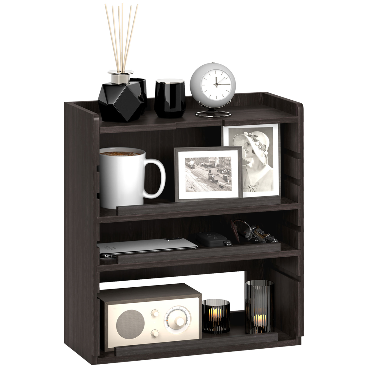 HOMCOM 4-Tier Desktop Organiser with Adjustable Shelves, Dark Brown